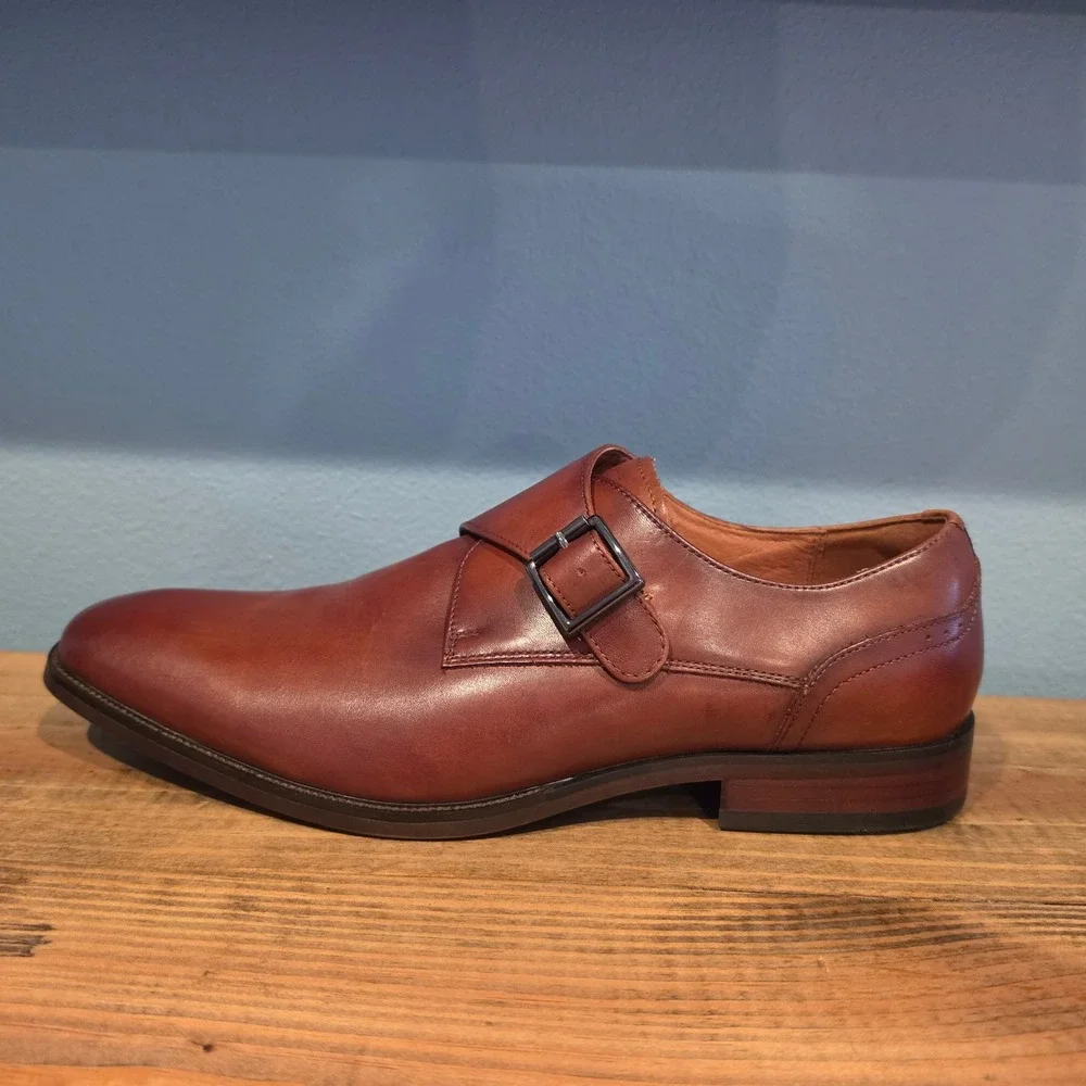 Florsheim Mens Monk Strap Dress Shoes Cognac Brown Leather 14293-221 Size 10